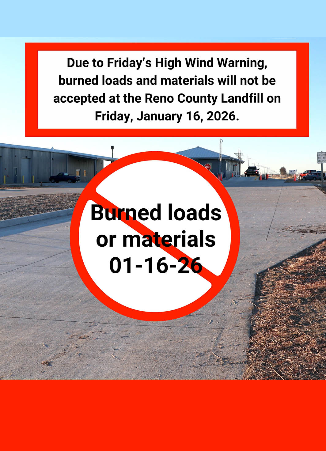 Due to High Winds, Landfill Not Accepting Burned Loads Friday, Jan. 16th - News Image